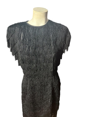 Vintage 80's black fringe dress TD4 Eletra M L
