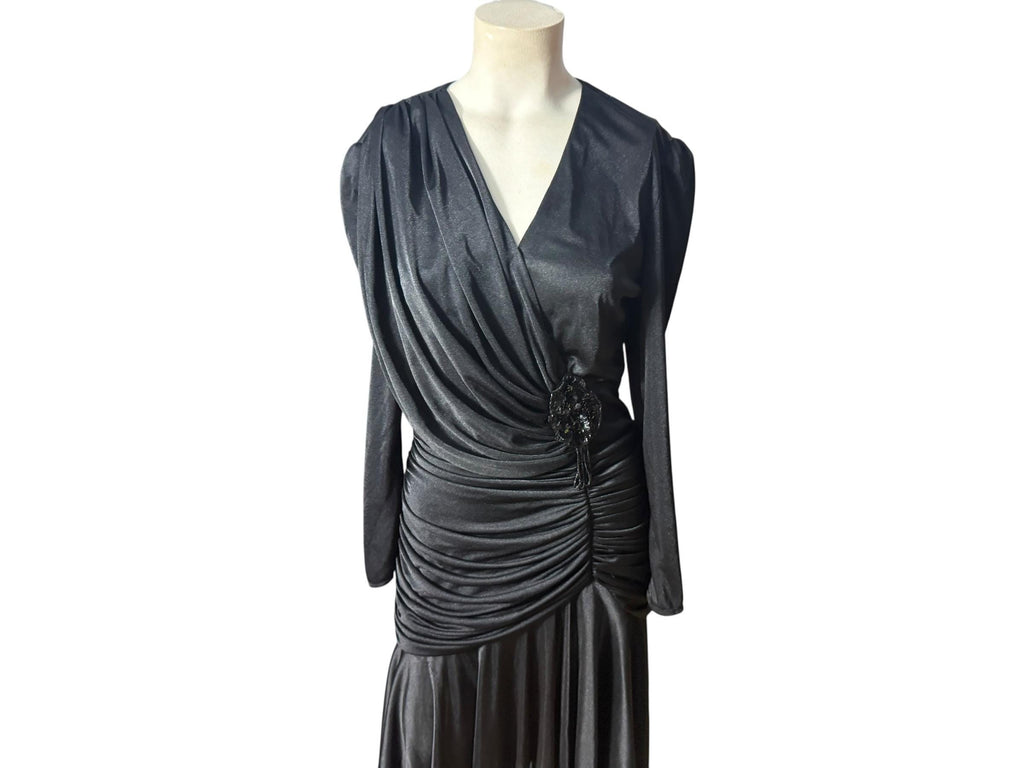 Vintage 80's draped black slinky M