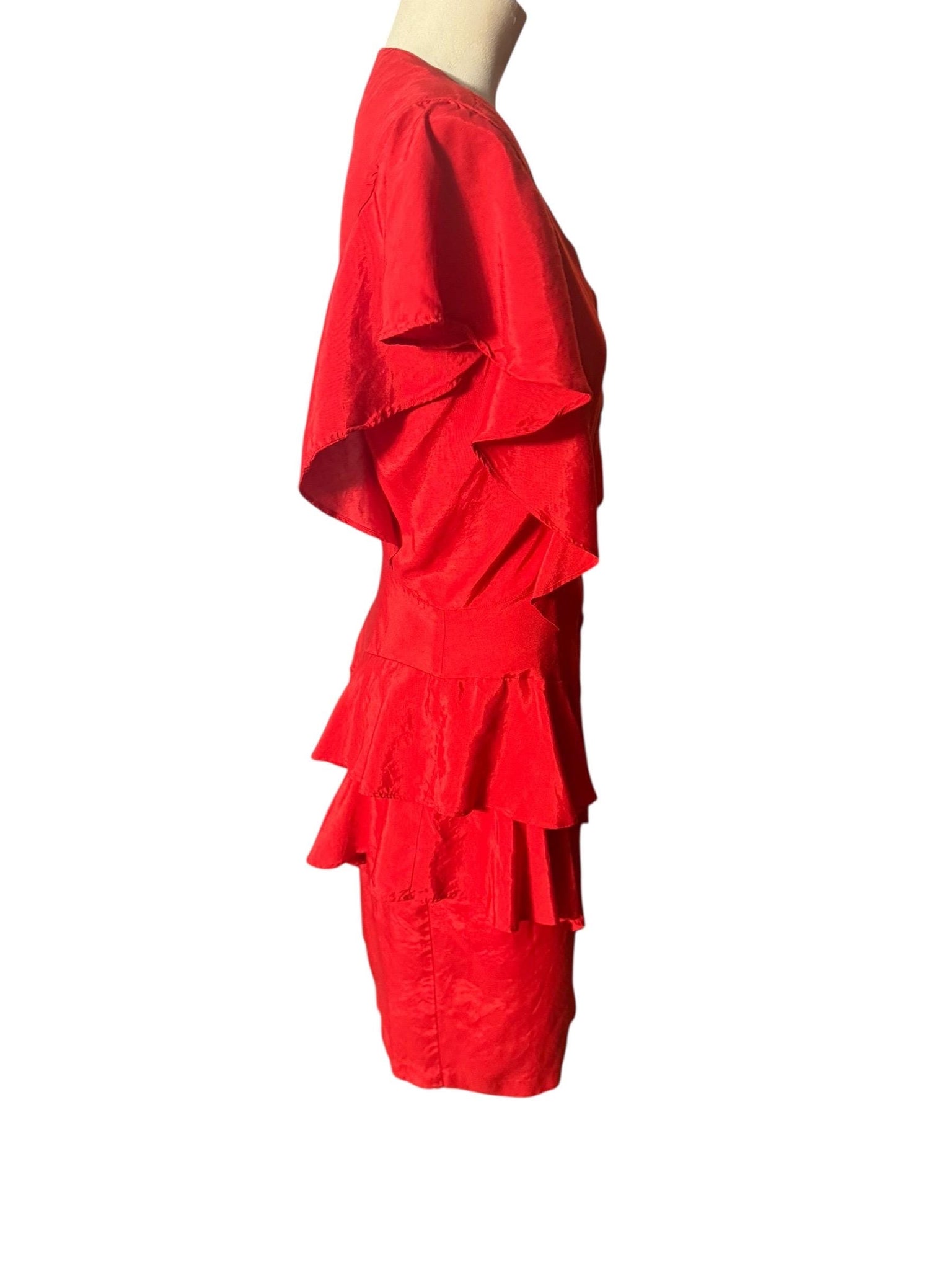 Vintage 80's red fitted peplum dress 7 M