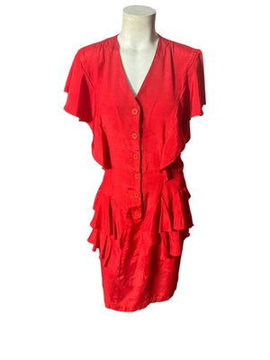 Vintage 80's red fitted peplum dress 7 M