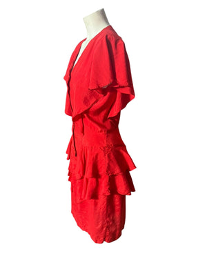 Vintage 80's red fitted peplum dress 7 M