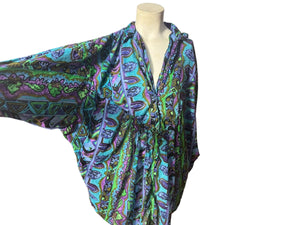Vintage short cotton caftan dress S Sita