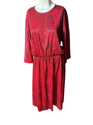 Vintage 80's red paisley polyester dress L Lynn B
