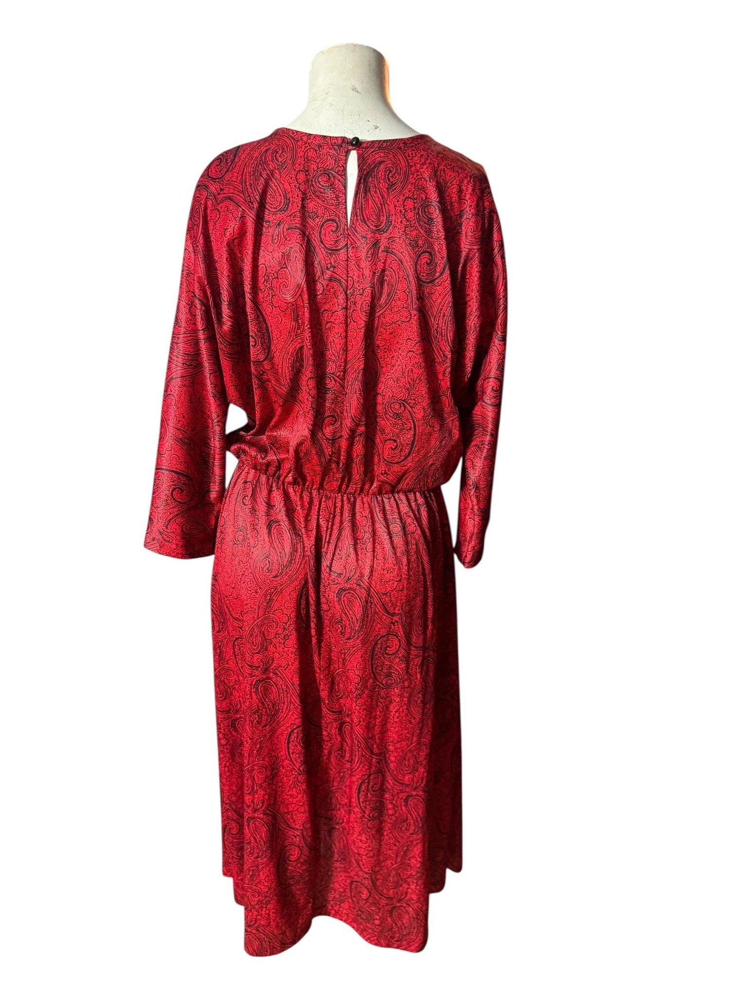 Vintage 80's red paisley polyester dress L Lynn B