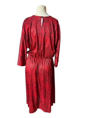 Vintage 80's red paisley polyester dress L Lynn B