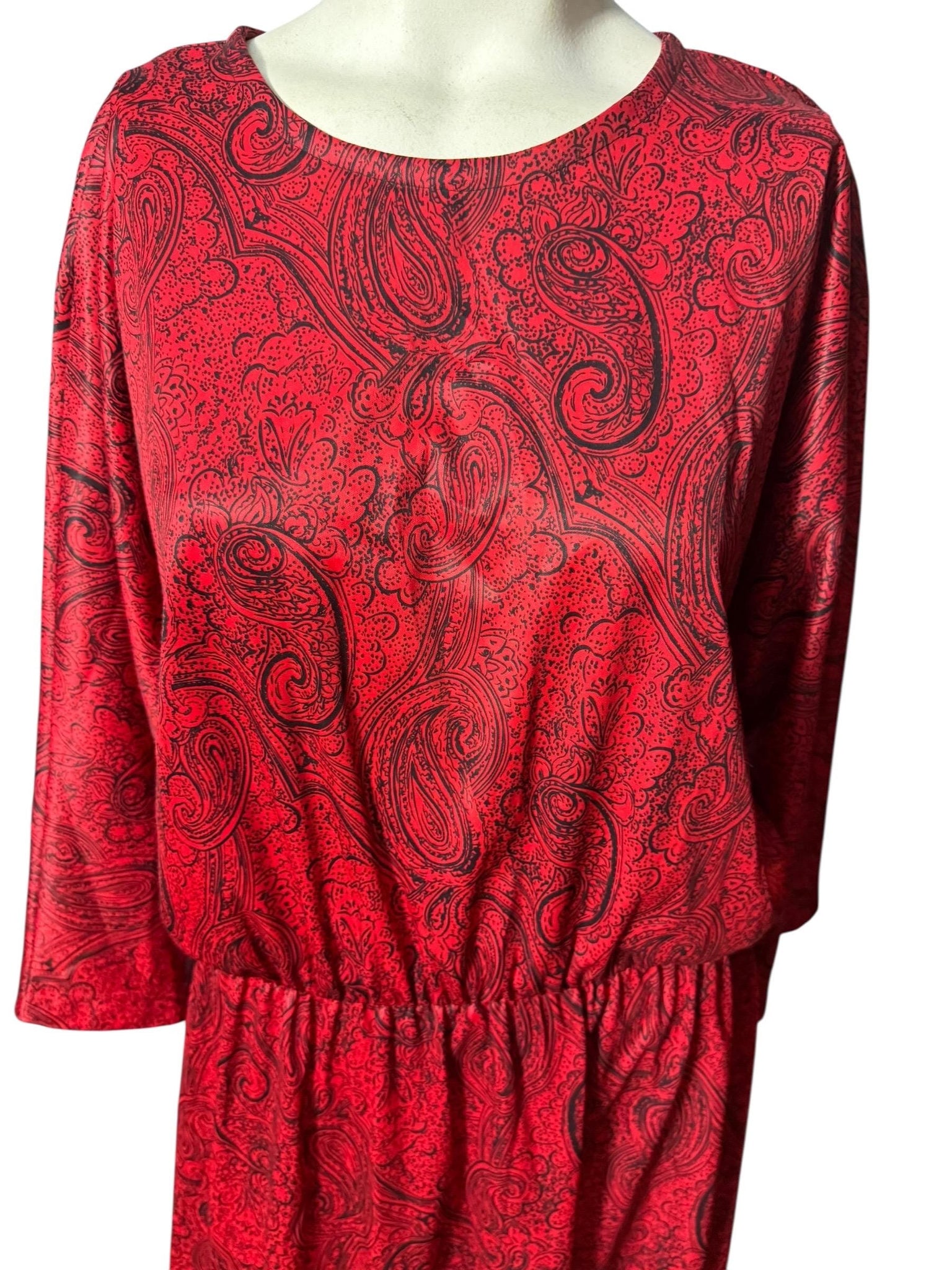 Vintage 80's red paisley polyester dress L Lynn B