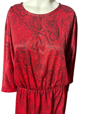 Vintage 80's red paisley polyester dress L Lynn B