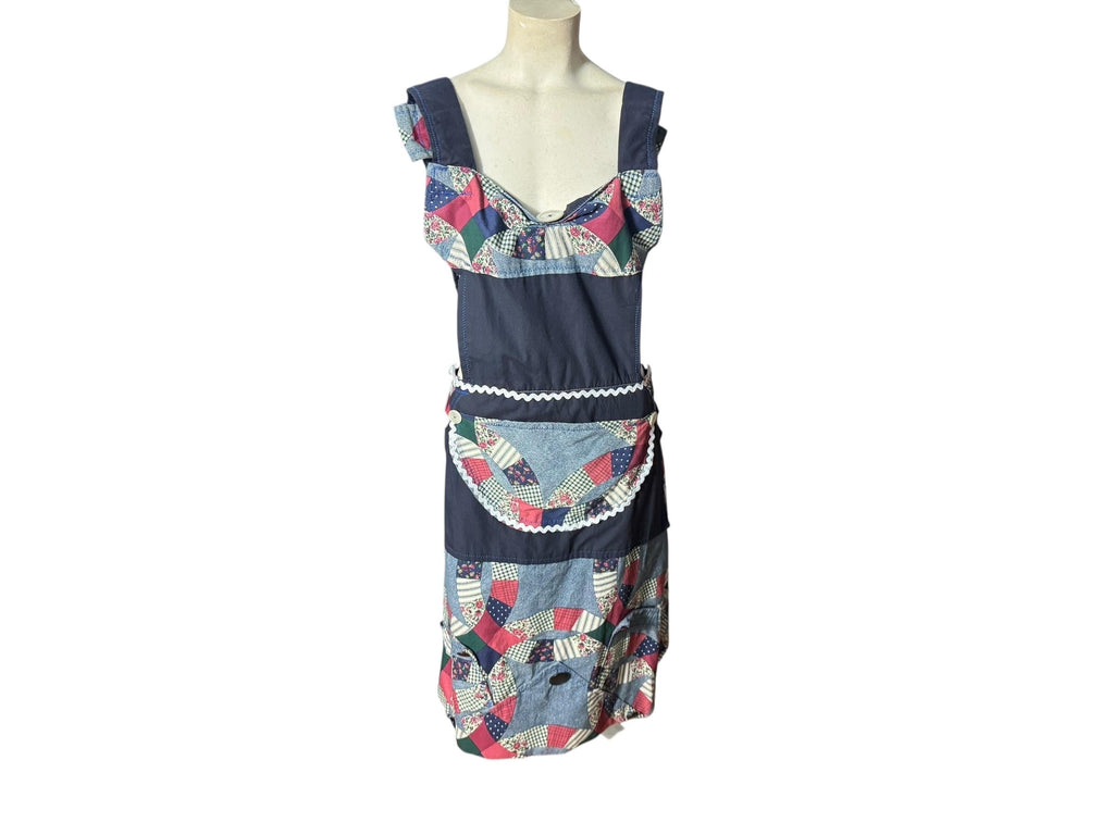 Vintage blue patchwork apron L weighted
