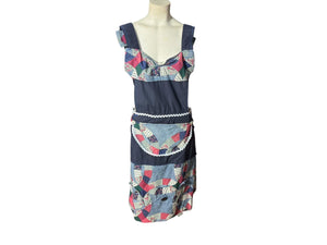 Vintage blue patchwork apron L weighted