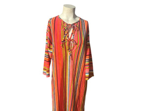 Vintage 70’s terry striped caftan dress robe M Stones wear