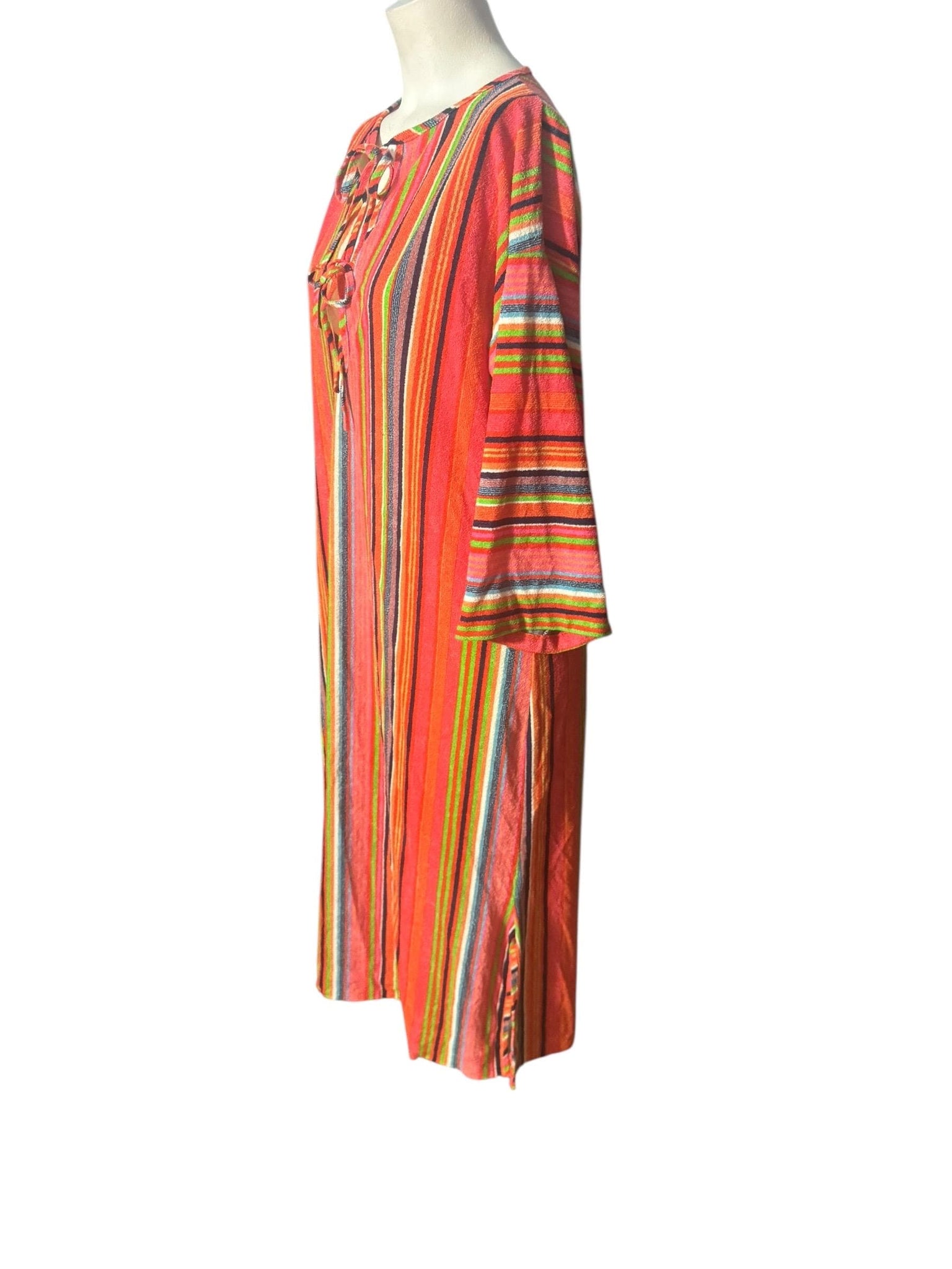 Vintage 70’s terry striped caftan dress robe M Stones wear