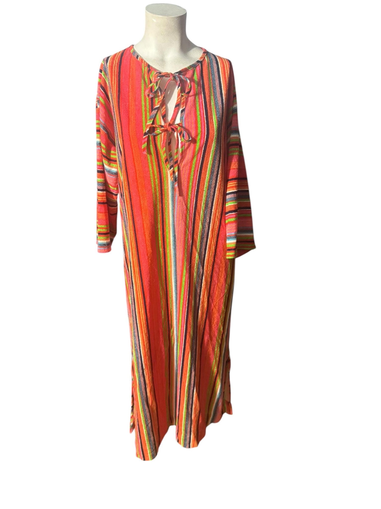 Vintage 70’s terry striped caftan dress robe M Stones wear