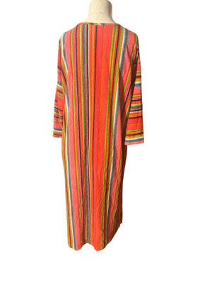 Vintage 70’s terry striped caftan dress robe M Stones wear