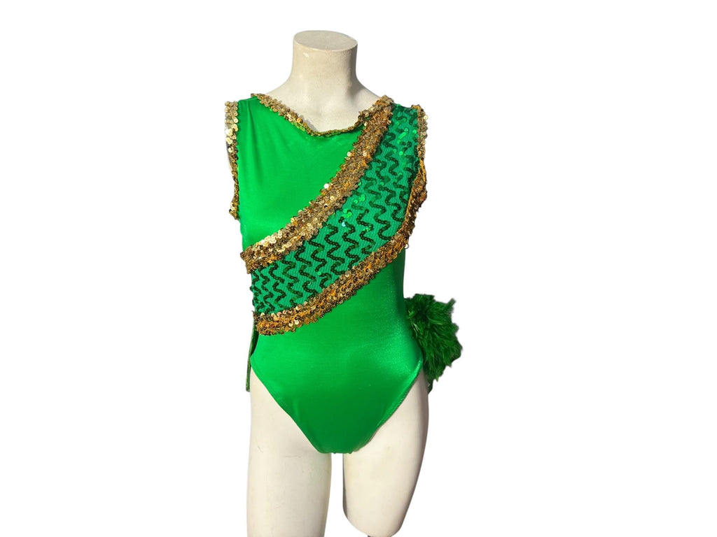 Vintage green sequin leotard bodysuit costume M