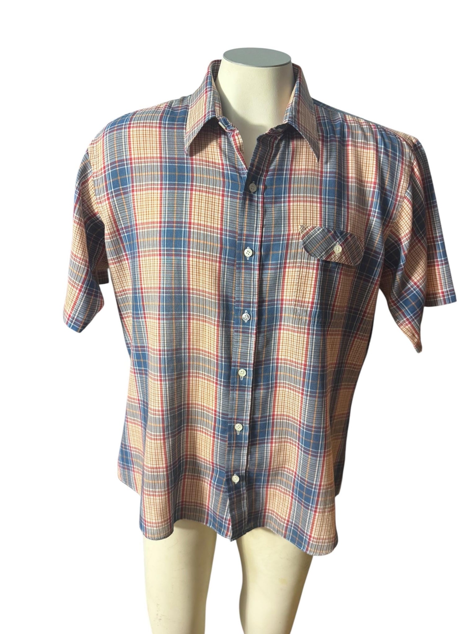 Vintage 80's blue red plaid shirt XL