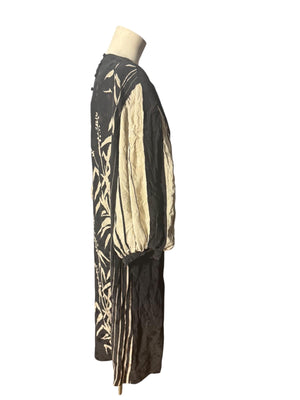 Vintage silk cream & black 80's dress 20 XXL balloon sleeves