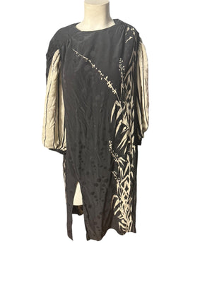 Vintage silk cream & black 80's dress 20 XXL balloon sleeves