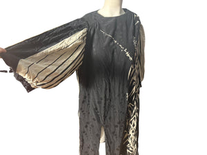 Vintage silk cream & black 80's dress 20 XXL balloon sleeves