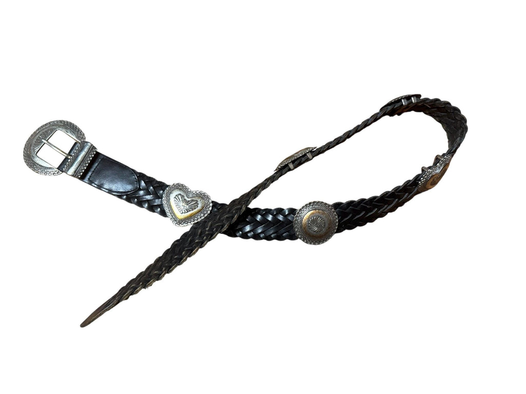 Vintage woven black & silver Brighton belt L 32-36"