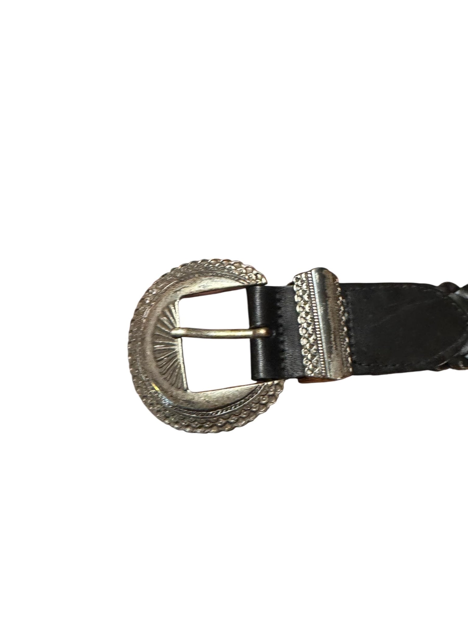 Vintage woven black & silver Brighton belt L 32-36"