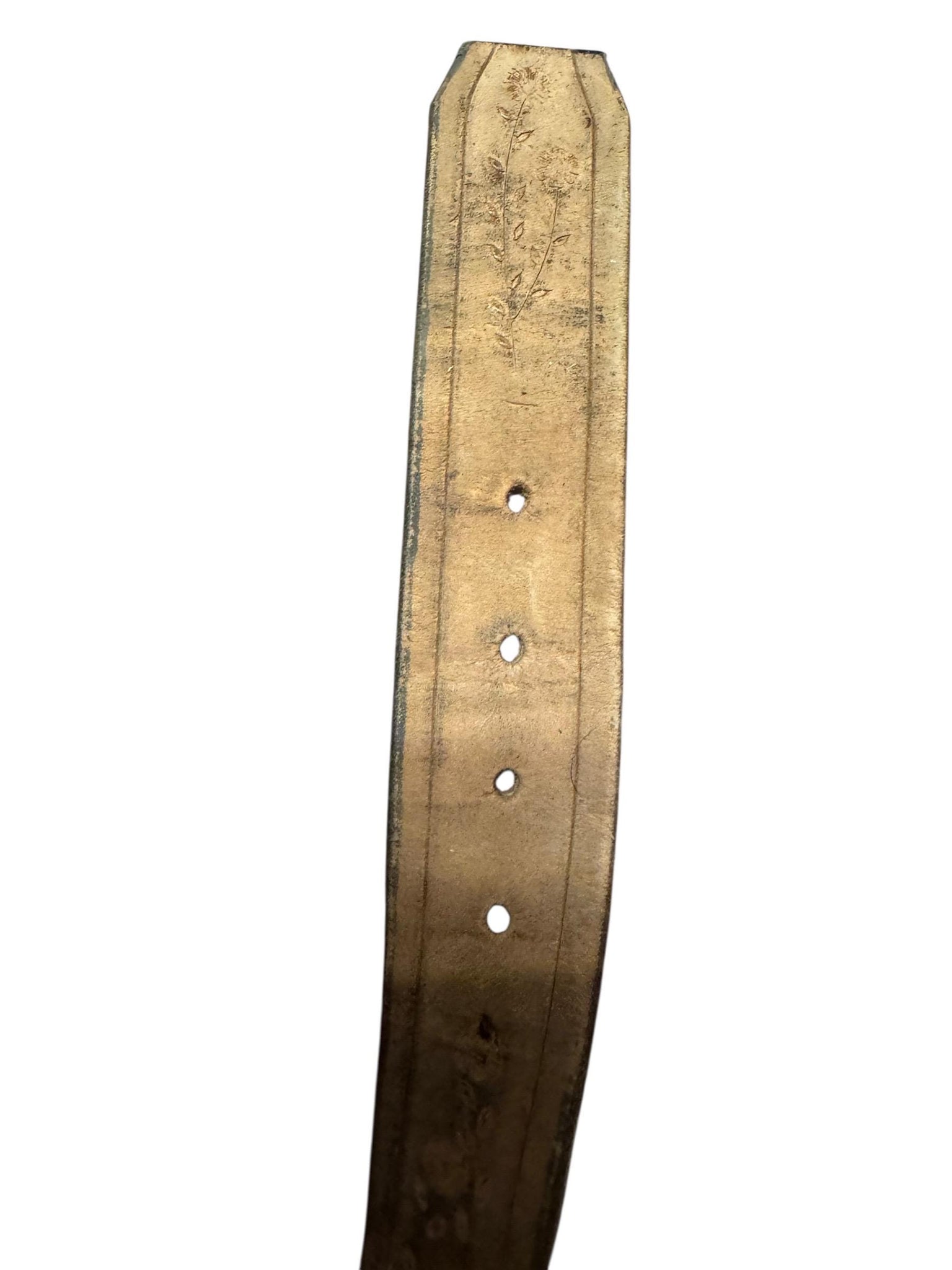 Vintage brown brass & leather stamped belt 38