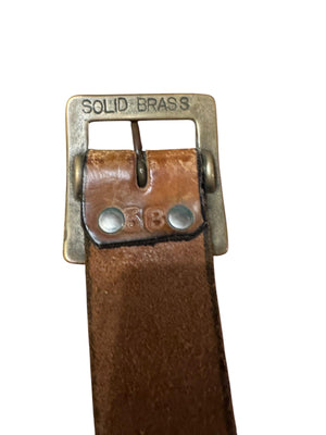 Vintage brown brass & leather stamped belt 38