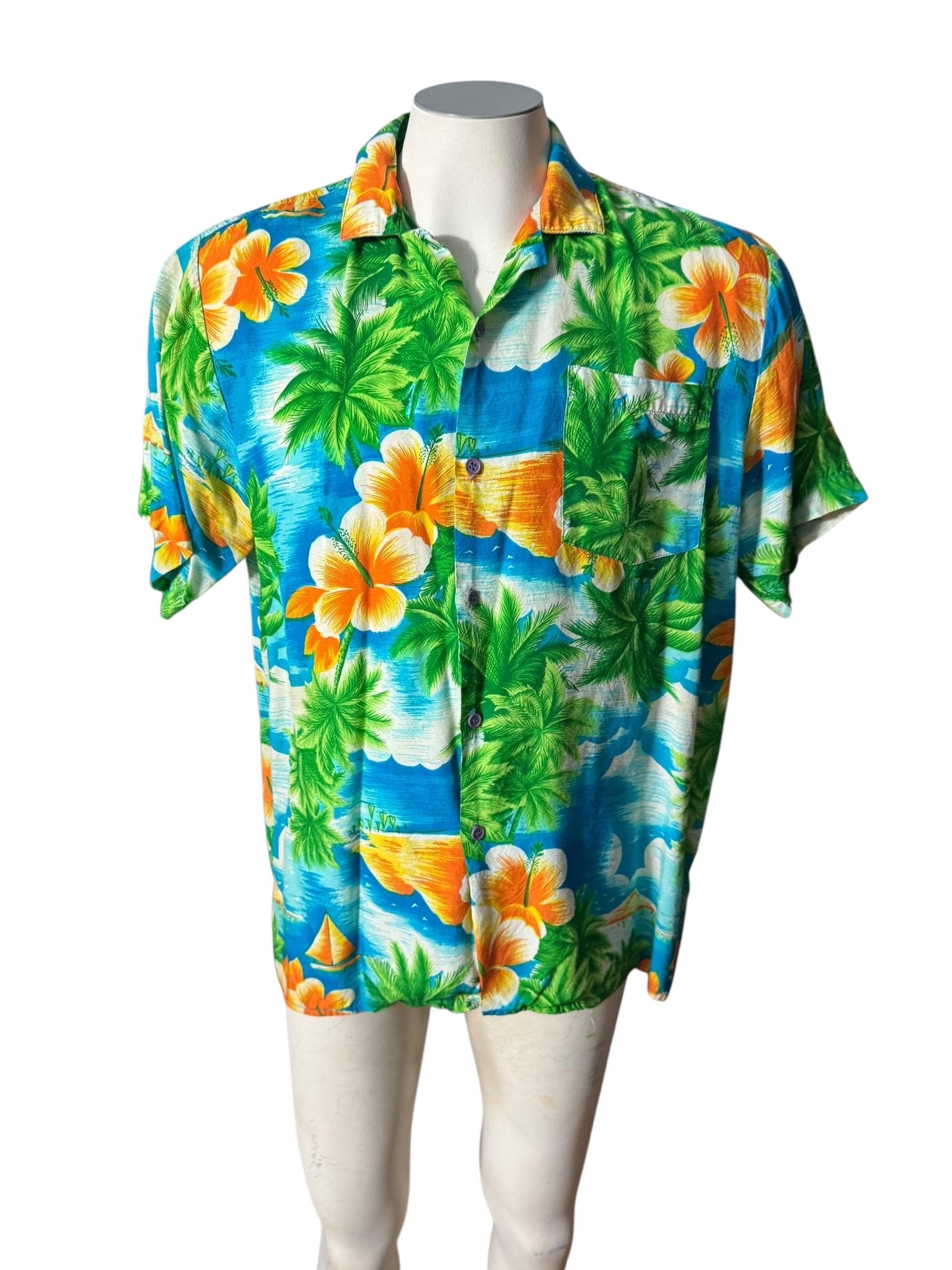 Vintage 80's yellow Tropical Fashions Hawaiian shirt L