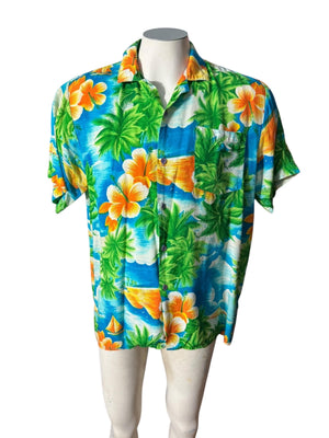 Vintage 80's yellow Tropical Fashions Hawaiian shirt L