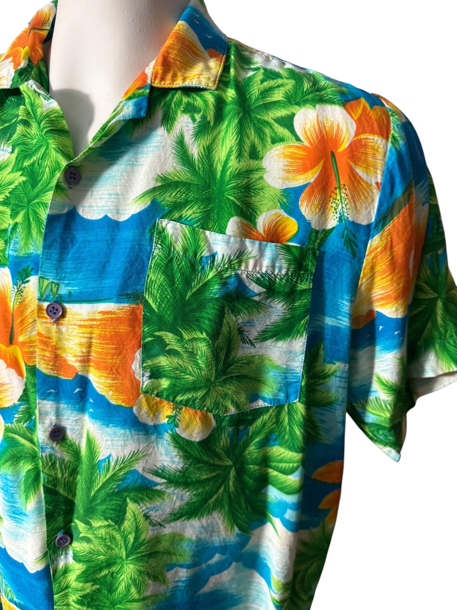 Vintage 80's yellow Tropical Fashions Hawaiian shirt L