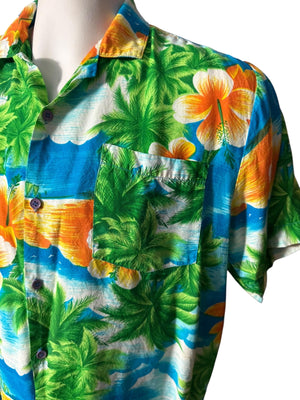 Vintage 80's yellow Tropical Fashions Hawaiian shirt L