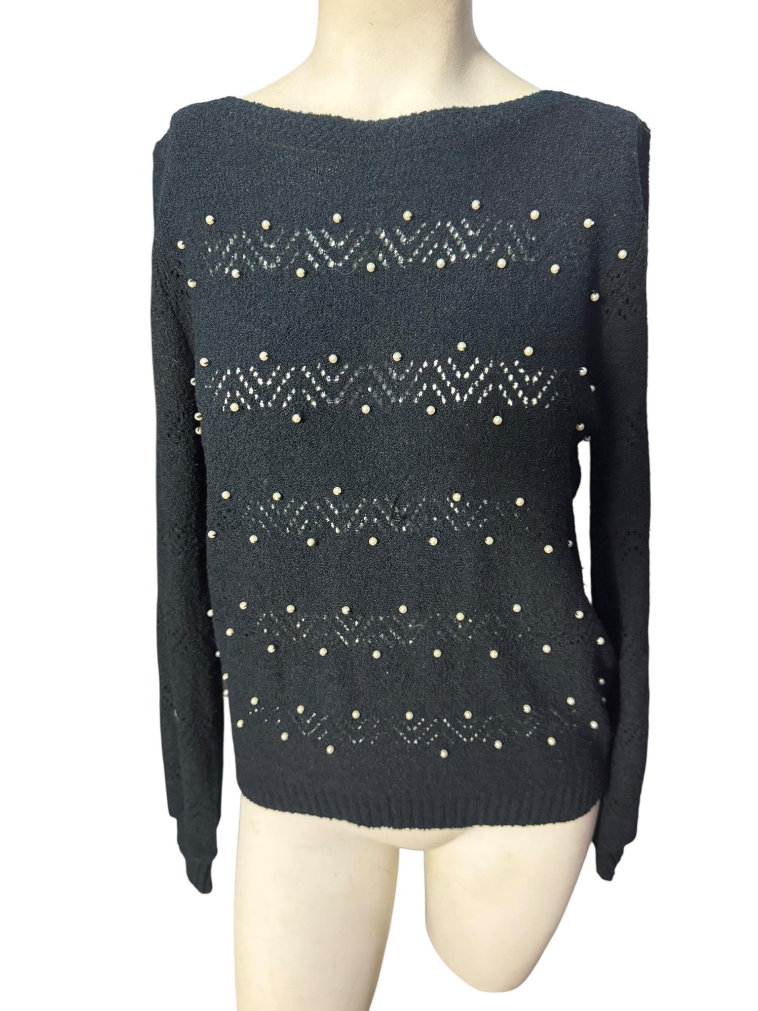Vintage 70's black pearl sweater XL Joyce