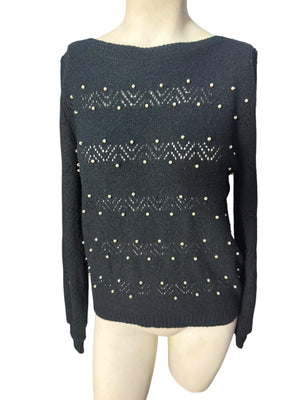 Vintage 70's black pearl sweater XL Joyce