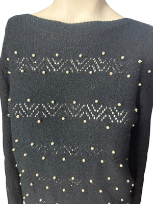 Vintage 70's black pearl sweater XL Joyce