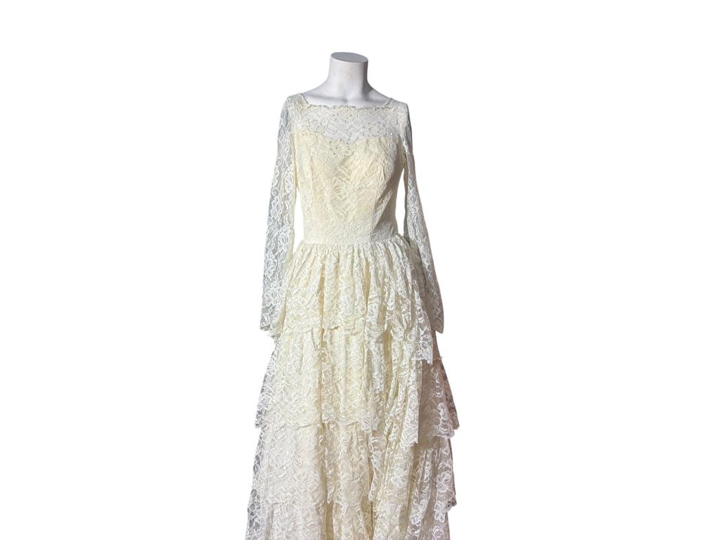 Vintage 60's prairie lace wedding dress S maxi