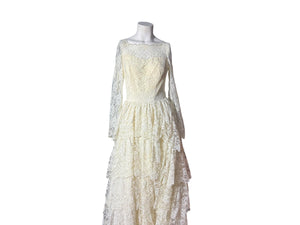 Vintage 60's prairie lace wedding dress S maxi