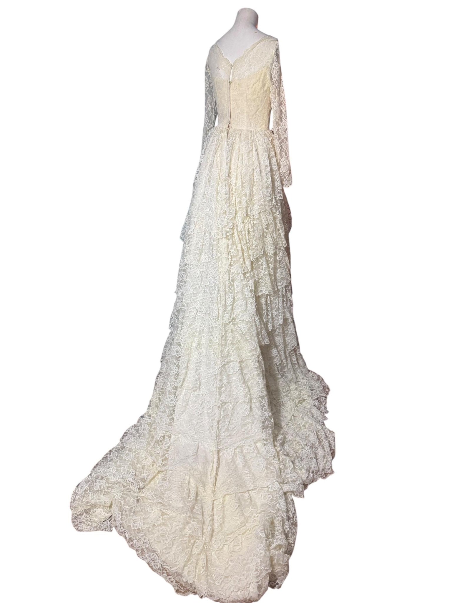 Vintage 60's prairie lace wedding dress S maxi