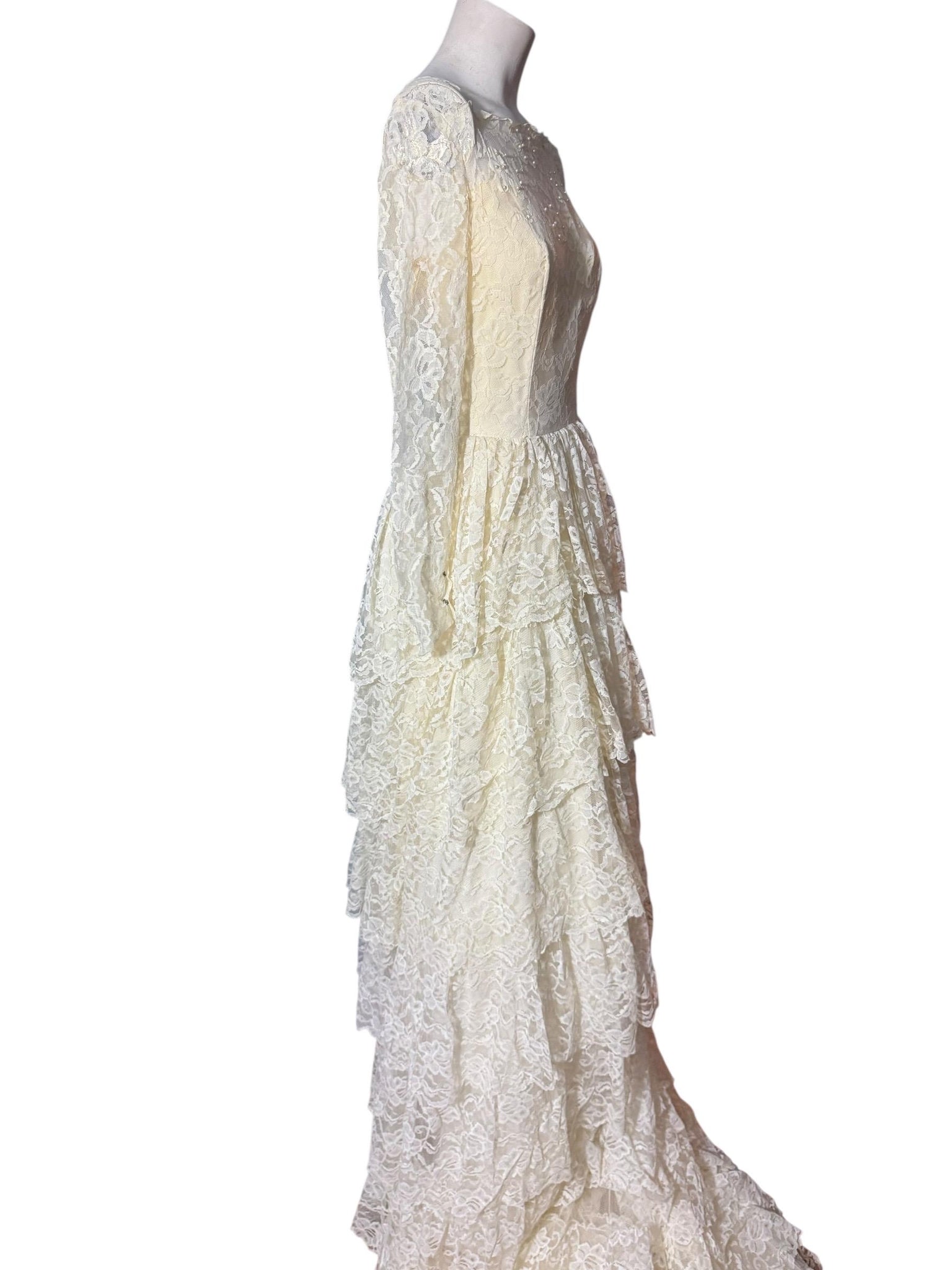 Vintage 60's prairie lace wedding dress S maxi