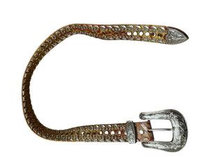 Vintage brown leather & metal rhinestone belt S