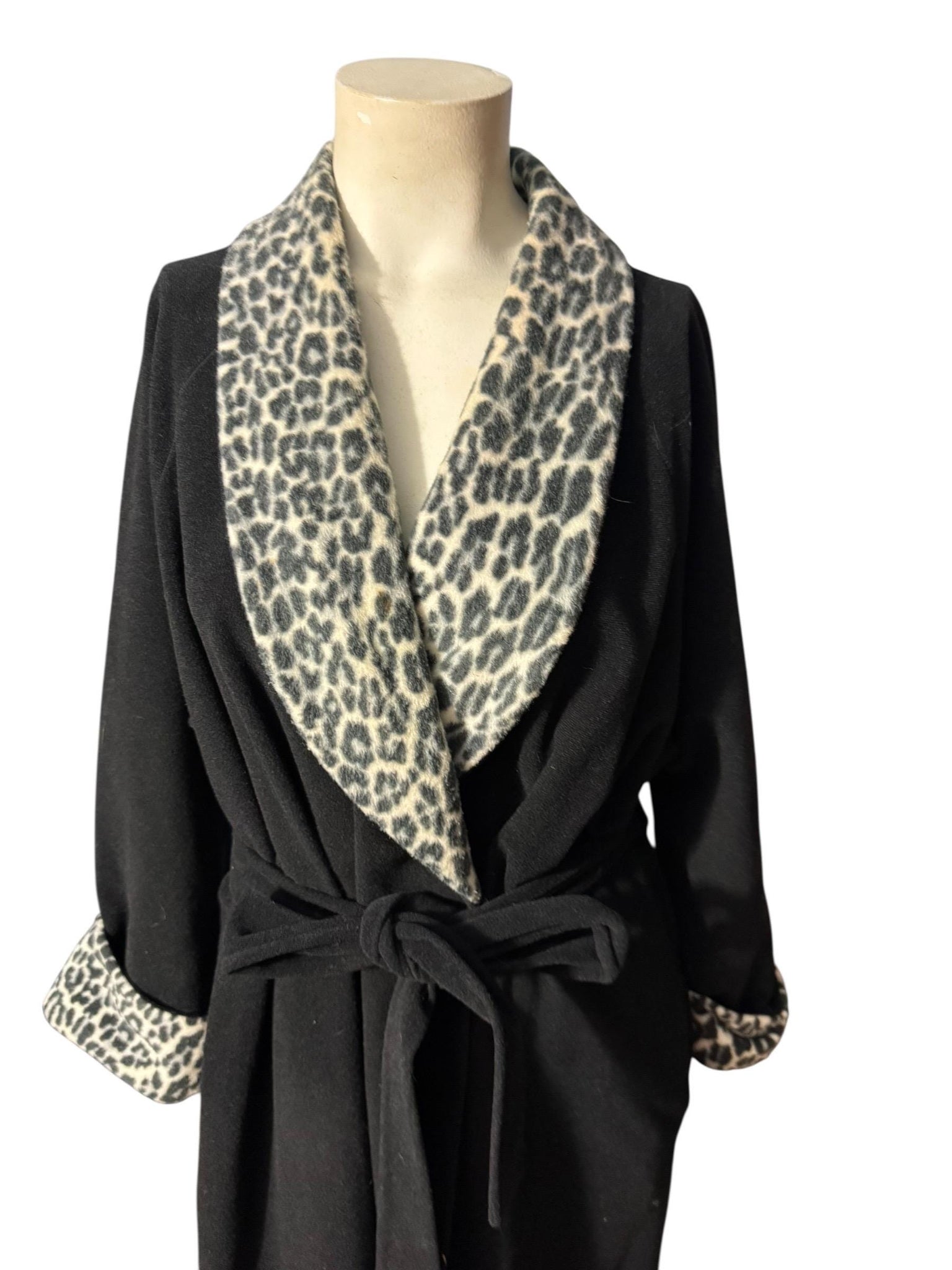Vintage 70's black leopard robe S Vanity Fair