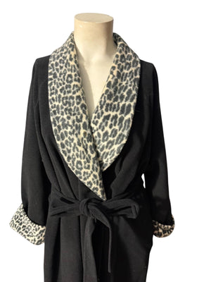Vintage 70's black leopard robe S Vanity Fair