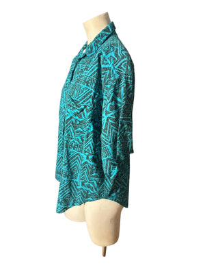 Vintage 80's women's abstract shirt M turquoise