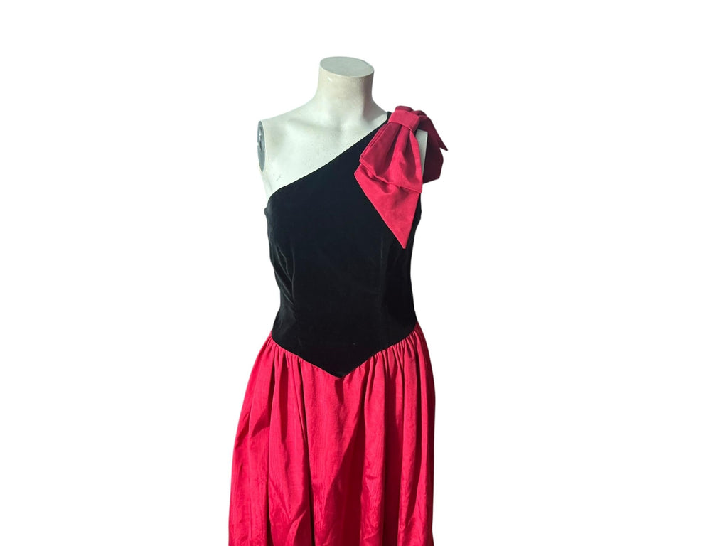 Vintage 80's Rose red & black formal dress M