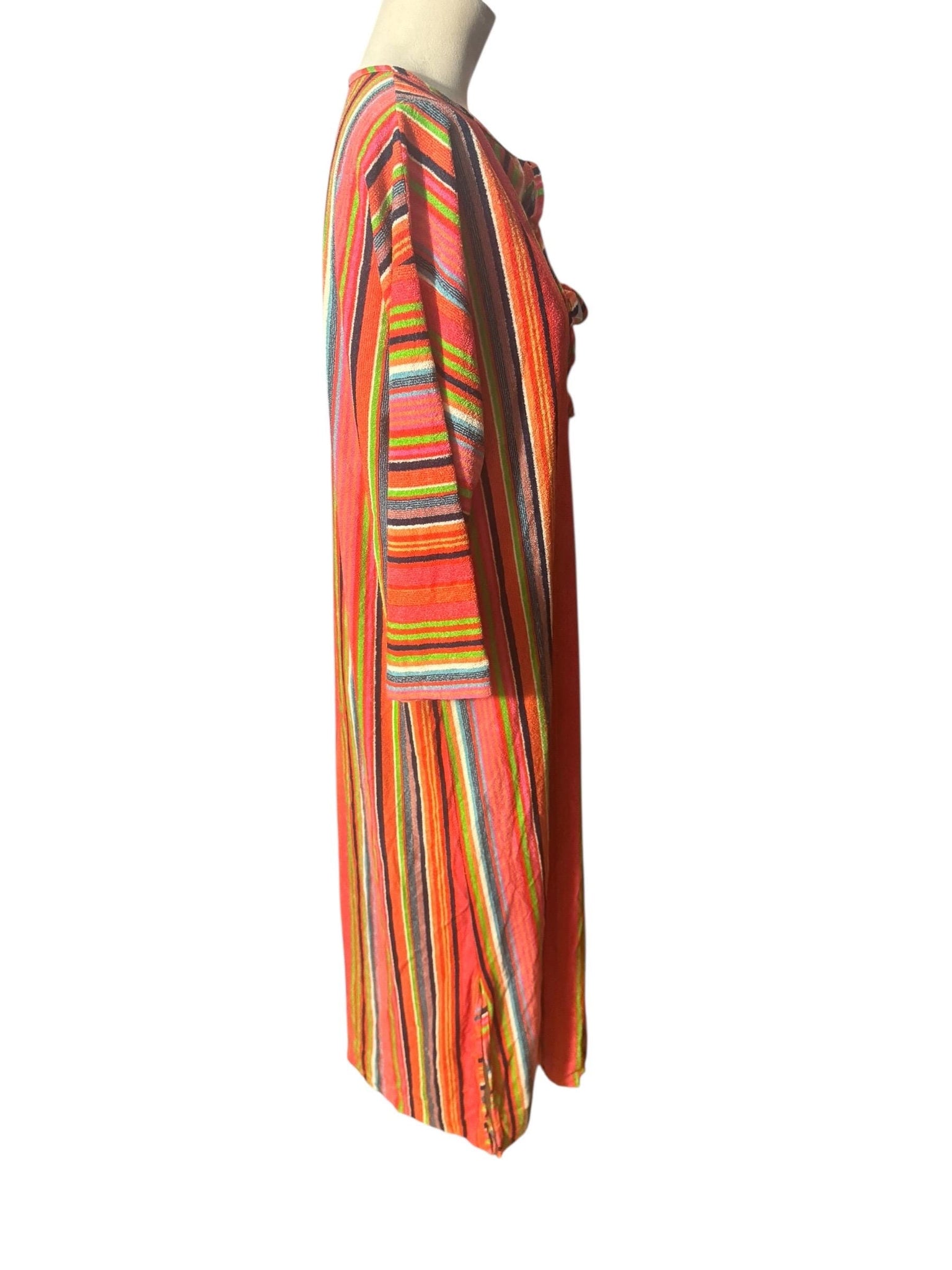 Vintage 70’s terry striped caftan dress robe M Stones wear