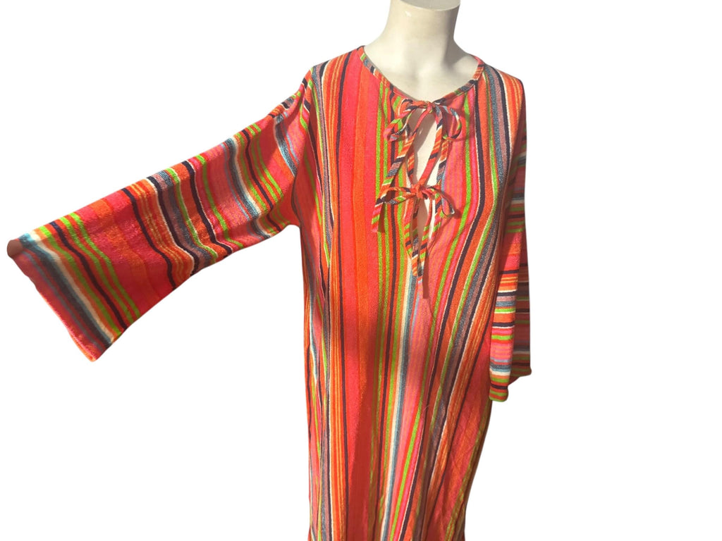 Vintage 70’s terry striped caftan dress robe M Stones wear