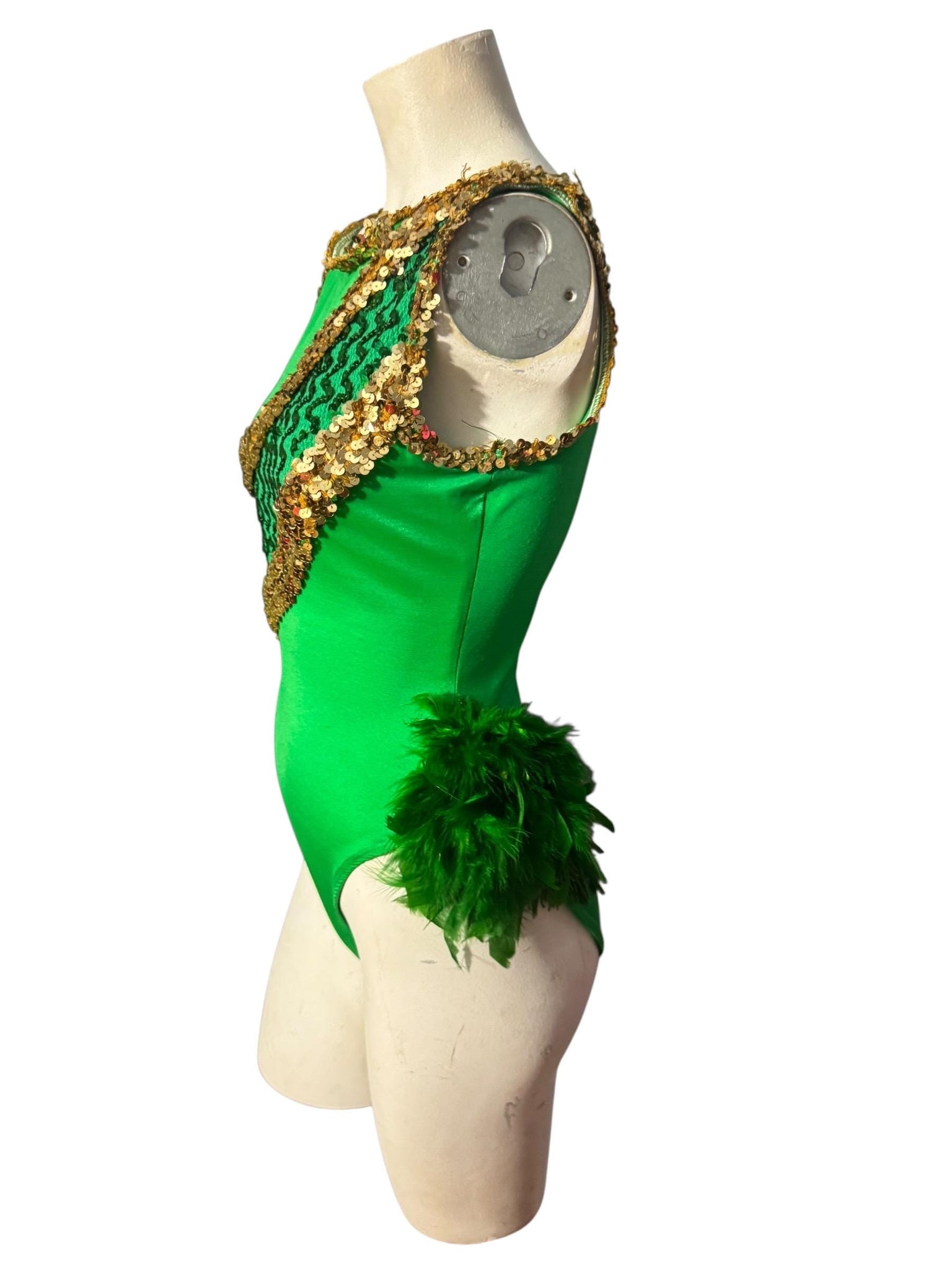 Vintage green sequin leotard bodysuit costume M