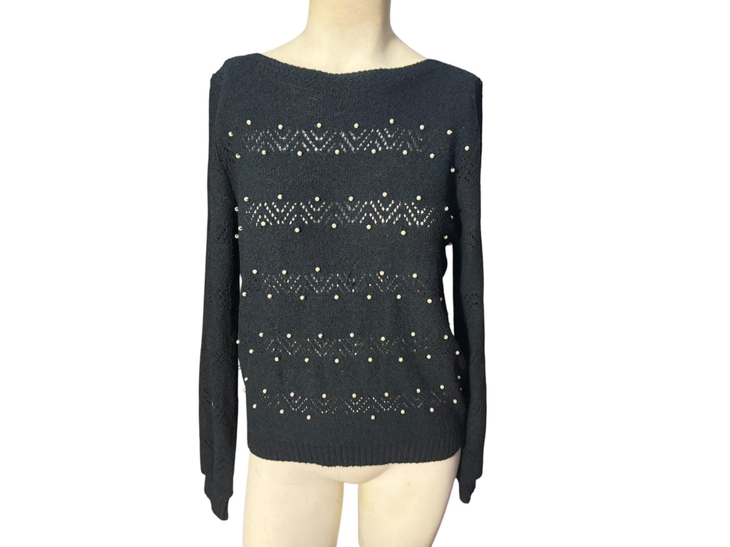 Vintage 70's black pearl sweater XL Joyce