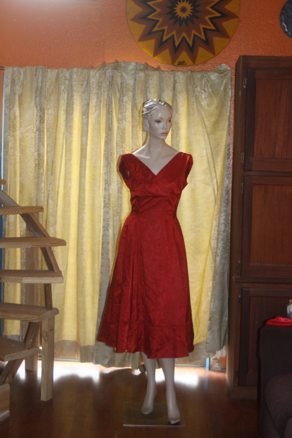 Vintage red 1950's full skirt Dress M