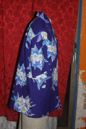 Vintage Bold Blue Flowers Hilo Hattie Hawaiian Shirt XL