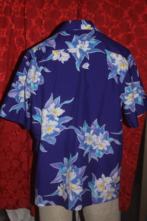 Vintage Bold Blue Flowers Hilo Hattie Hawaiian Shirt XL