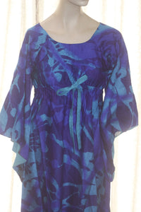 Vintage Lila Boho 60's Hawaiian bell sleeved long Caftan Dress M